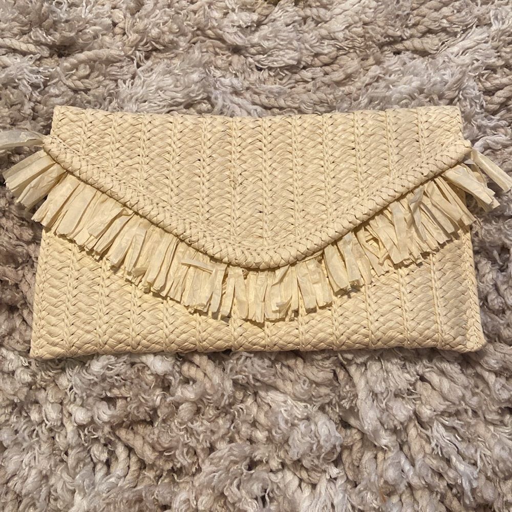 Mark and Graham Fringed Straw Clutch